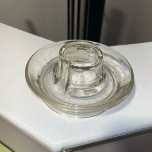 Vintage MCM Transparent Thick Glass Chicken Feeder w Patent #